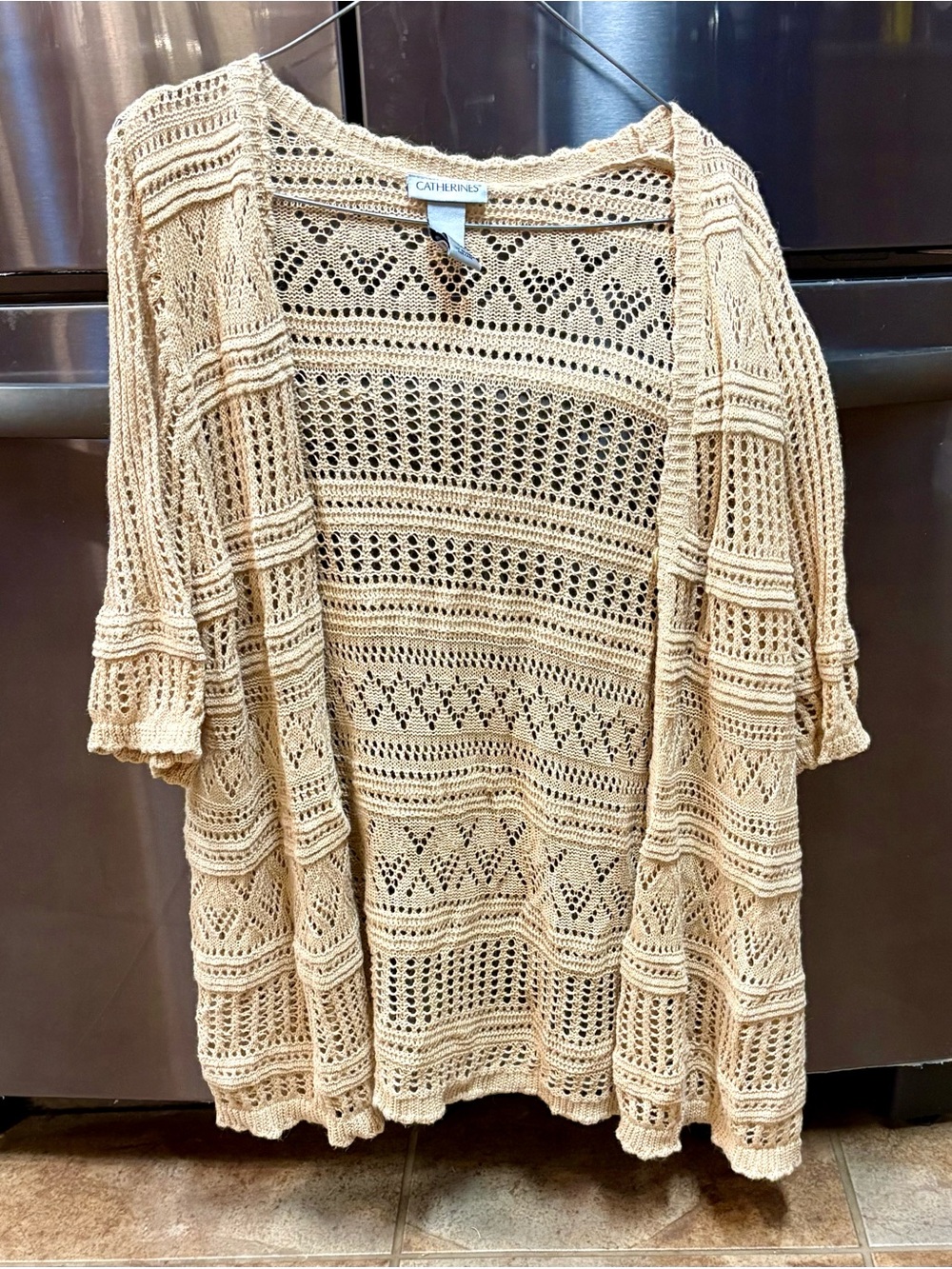 Catherines Lightweight Cream Crochet Short Sleeved Wrap